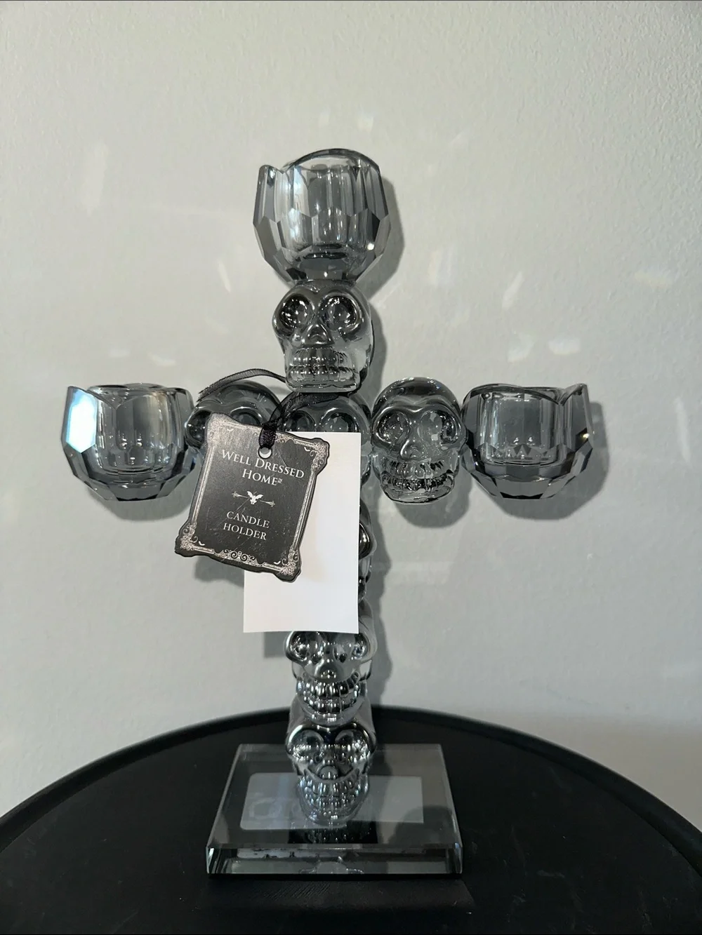 Crystal clear Skull Cross Candle Holder